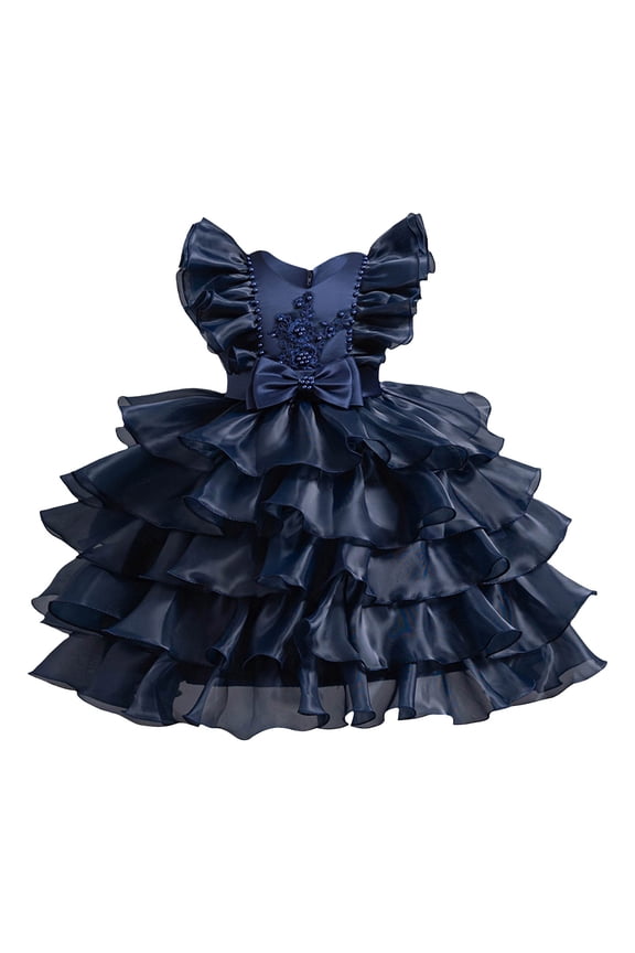 Girls Dresses Baby Children Flower Fly Sleeve Mesh Tutu Prom Dresses Party Evening Wedding Princess Dress Size 3 Y-4 Y
