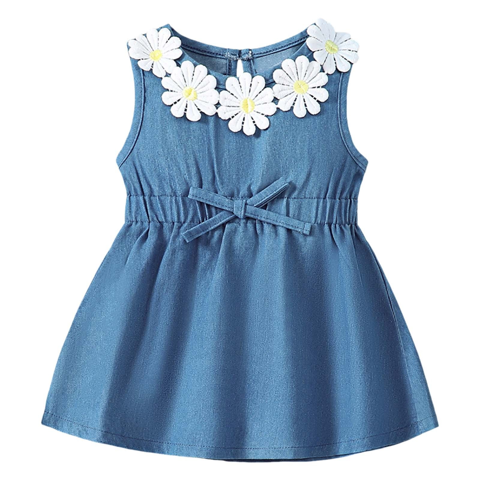 Summer Arrival Baby Girls Sleeveless Flowers and Teddy Pattern Dress