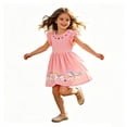 thumbnail image 1 of Girls Dresses Back To School Ruffle Trim Ruched Sleeveless Crew Neck Cartoon Print Dress Girls School Uniform Size 3 Y, 1 of 7