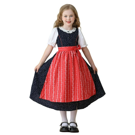 Girls Dresses Bavarian Traditional Dress Outfit for Kids Toddler Girls European Farmhouse Style Oktoberfest Party Set Little Girl Dresses Black 6 Years-7 Years