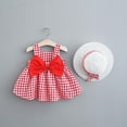 thumbnail image 1 of LoyisViDion Baby Girls Dress Clearance Toddler Kids Baby Girl Summer Bowknot Bowknot Checked Sling Dress with Hat Red 3-4years, 1 of 9