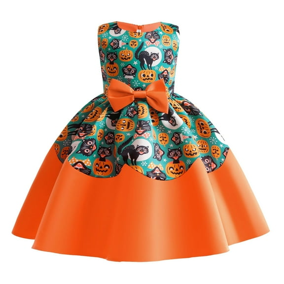 Girls Dresses Bowknot Cartoon Print Dress Pageant Party Gown Princess Dress Girls White Dress,Size 12 Years-14 Years