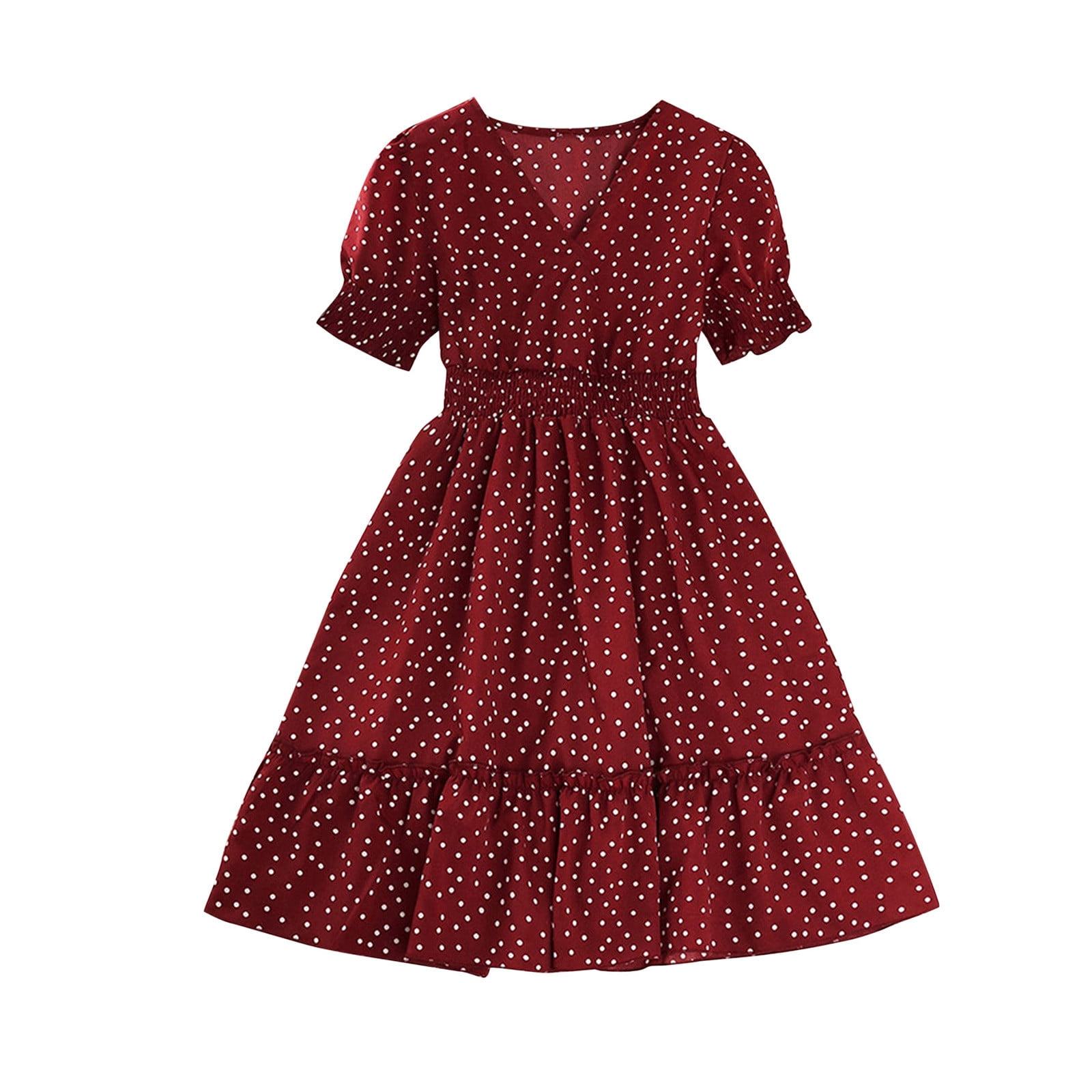 Girls Dresses Casual Dress Summer Scoop Neck Shorts Sleeve Chiffon Dot Print Plain Sundress Dress Walmart