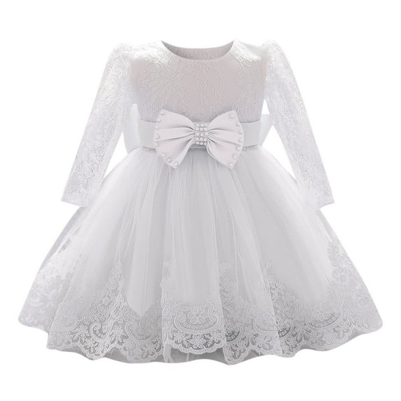 Girls Dresses Casual Infant Baby Ruffle Long Sleeve Lace Bowknot Flower Pageant Party Wedding Princess Dress Sun Dress