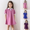 thumbnail image 1 of Girls Dresses Casual Polo Collar Summer Dress Short Sleeve Loose Fit Everyday Wear Girls Summer Dress Pink 8-9 Years, 1 of 9