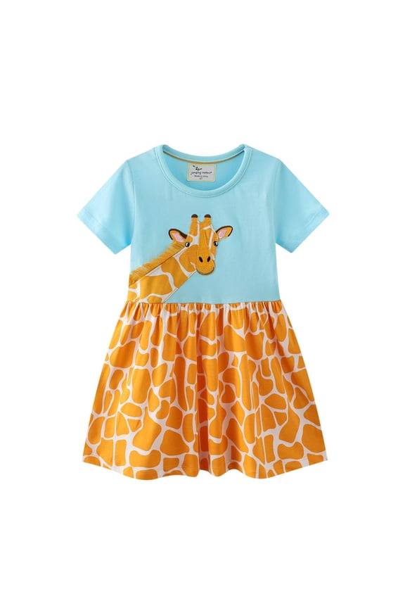 Girls Dresses Casual Size 7 Years Cartoon Dresses Sleeveless Print Princess Giraffe Shifts Dress Girls Clothing