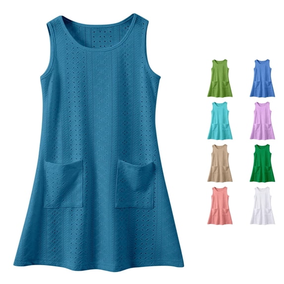 Girls Dresses - Category Girls Dresses - Title Sunny Boho for Girls with Tie Straps Midi Tiered Play Dress Including Practical Pockets#