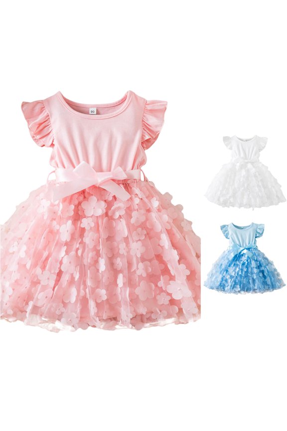 Girls Dresses Category Pageant Dress for Kids Child Girls Pageant Dress with Floral Prints Bowknot Short Sleeve Gown