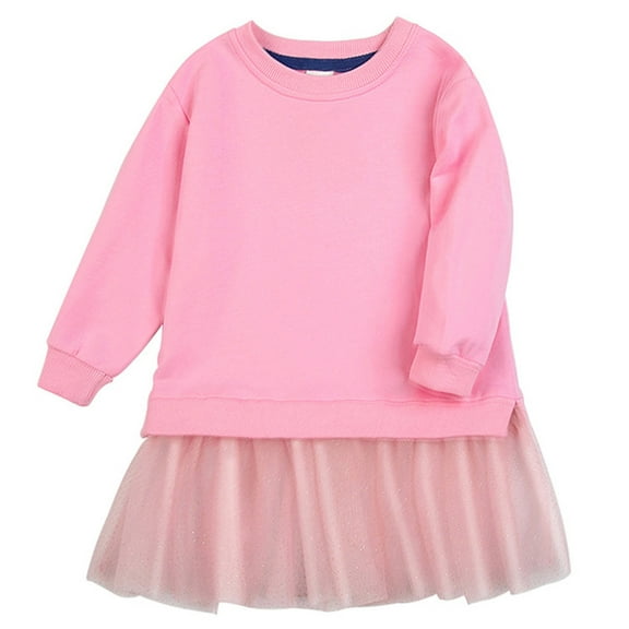 Girls Dresses Child Baby Solid Color Sweater Patchwork Skirt Fashion Cute Dress Casual Princess Dress Size 18 M-24 M