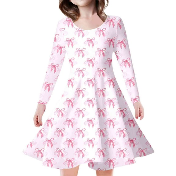 Girls Dresses Child Kids Cartoon Printed Long Sleeve A Line Loose Cute Dresses Party Evening Princess Dress Size 8 Y-9 Y