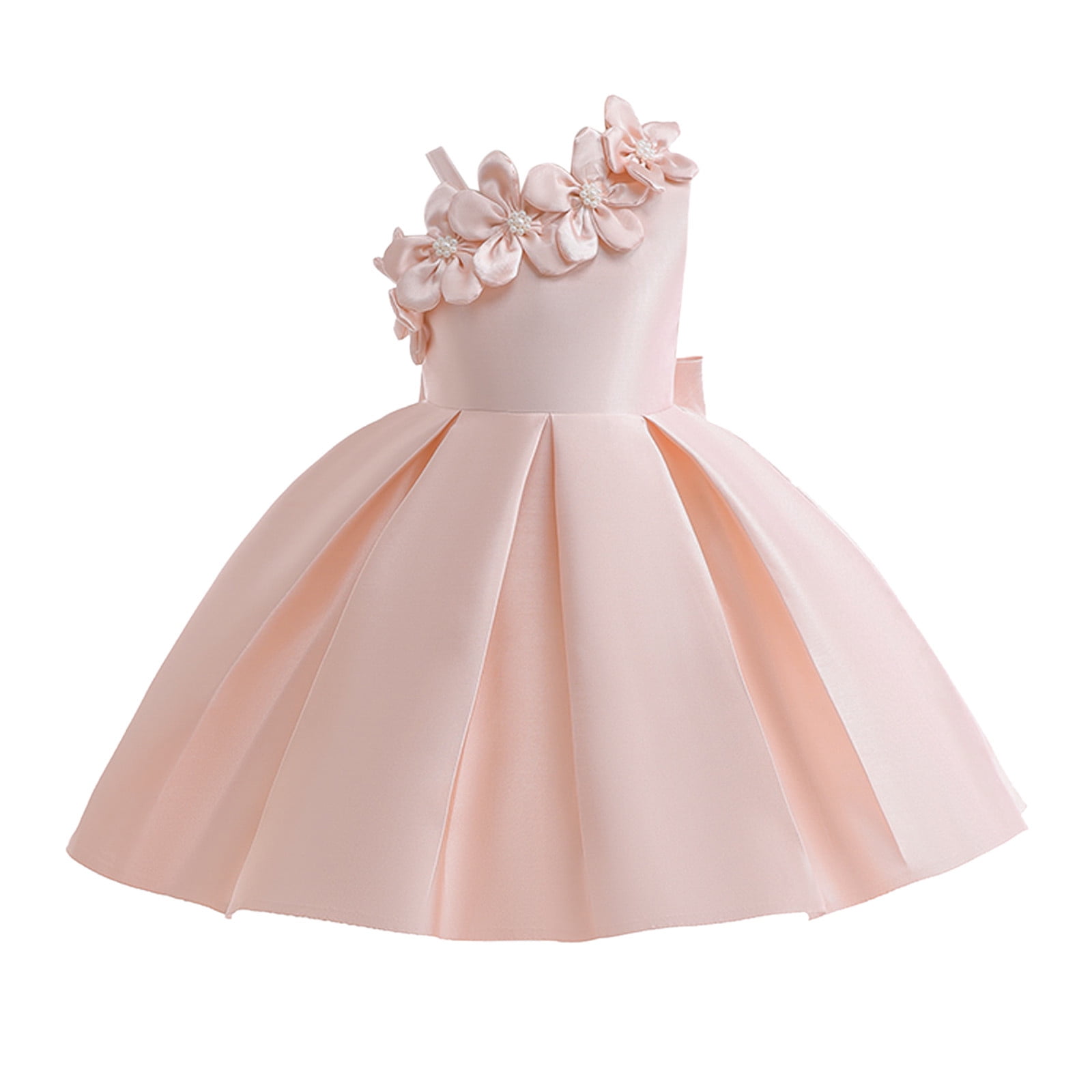 Girls Dresses Children Dress One Shoulder Flower Satin Cloth Princess Dress Piano Solid Color Baby Dress Pink 6 Years 7 Years Walmart