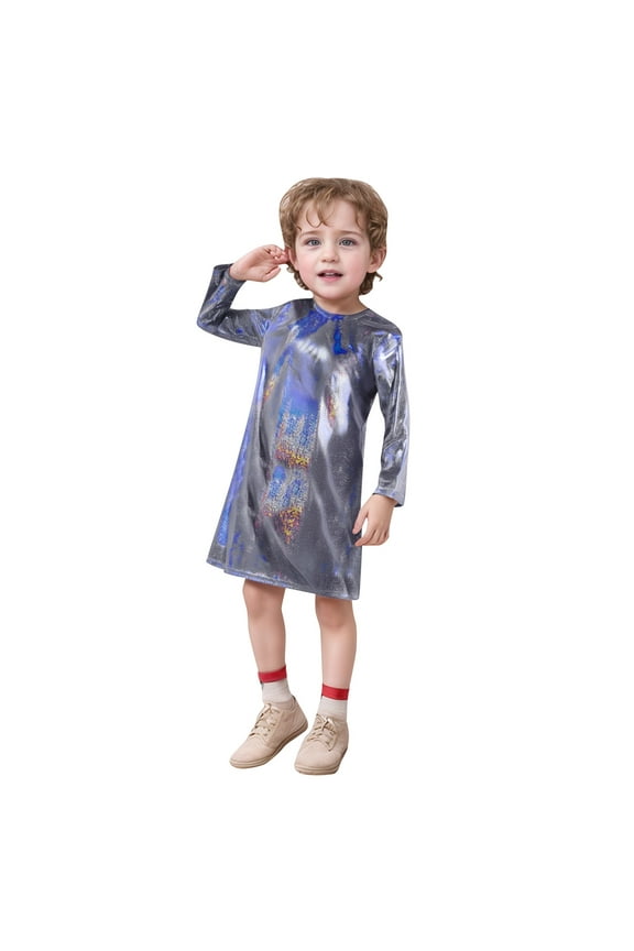 Girls' Dresses Children Five Point Glitter Sequin Long Sleeve Crew Neck Dress Straight T Shirt Dress Princess Dress Size 3 Y-4 Y