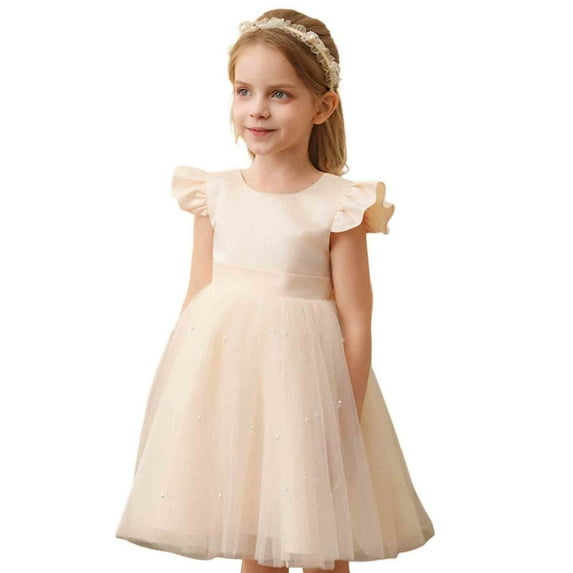 Girls Dresses Children Kids Baby Solid Color Mesh Dress Stylish Cute Dresses Party Gown Prom Princess Dress Size 18 M-24 M