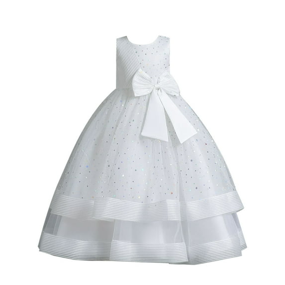 Girls Dresses Children Sequin Big Bow Flower Dress Kids Birthday Wedding Party Pageant Gown Princess Dress Size 3 Y-4 Y