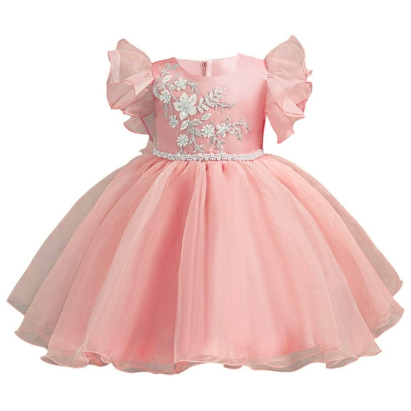 Girls Dresses Children Sequin Solid Color Fly Sleeve Mesh Tutu Prom Dresses Party Evening Wedding Princess Dress Size 18 M-24 M