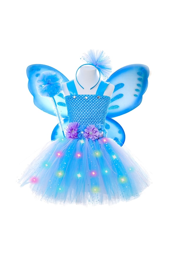 Girls Dresses Children Summer Sleeveless Led Mesh Performing Casual Kids Clothes