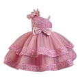 thumbnail image 1 of Girls' Dresses Children V Neck Solid Color Mesh Dress Stylish Cute Dresses Party Evening Wedding Princess Dress Size 3 Y-4 Y, 1 of 5