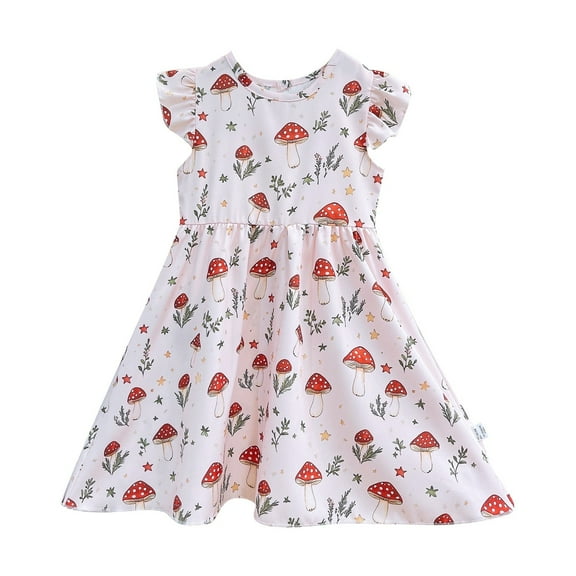 Girls Dresses Children's Casual Fashion Floral Knee Length Flying Sleeve Dress Casual Dress For Kids,Little Girls Size 5-6T,Red