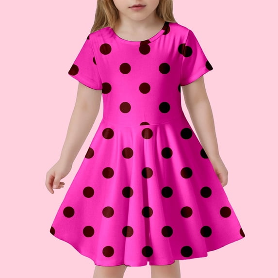 Girls Dresses Children's Fashion Polka Dot Print Slim Short Sleeve Kids Clothing