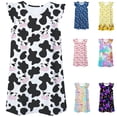 thumbnail image 1 of Girls Dresses Crew Neck Flutter Sleeve Allover Print Short Sleeve Dress for Home Loungewear Size L, 1 of 3