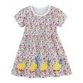 thumbnail image 1 of Girls' Dresses Crew Neck Short Sleeve Graphic Print Loose Ruched Dress for Birthday Parties Girls Spring Dress Purple 18 Months-24 Months, 1 of 7