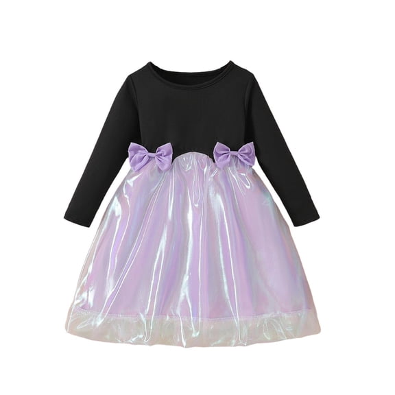 Girls' Dresses Cute Long Sleeve Crewneck A Line Princess Dress Fashion Tulle Dress with Bowknot Size 3-10