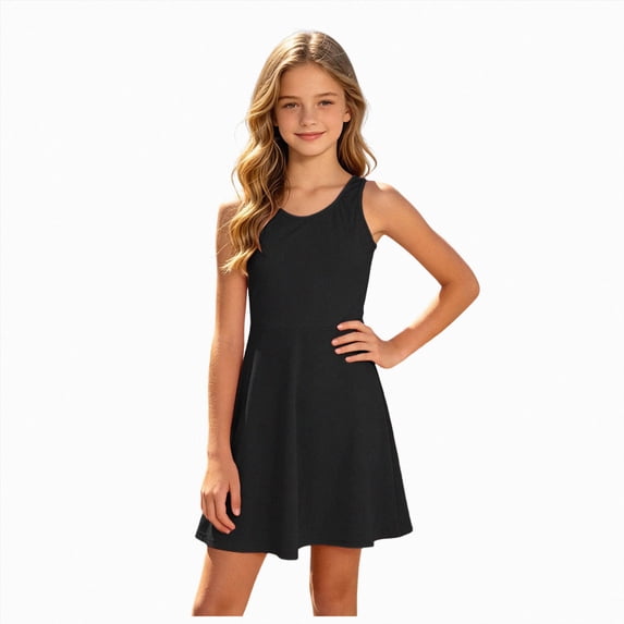 Girls Dresses Double Lined Crewneck Casual Dance Tennis Athletic Pockets Knee Length Sleeveless Teen