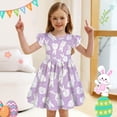 thumbnail image 1 of Girls Dresses Easter Bunny Print Dress Flutter Sleeve Party Dress Floral Church Festive Summer A Line Purple Dress Size 3-4 Y, 1 of 4