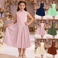 thumbnail image 1 of Girls Dresses Elegant Long Pleated Skirt Sleeveless Summer Formal Party Dress Dress for Girls Army Green 7-8 Years, 1 of 9