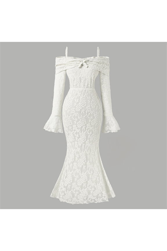 Girls' Dresses Elegant Off Shoulder Midi Flared Sleeve Lace Detail Spring Fall Kids Clothes