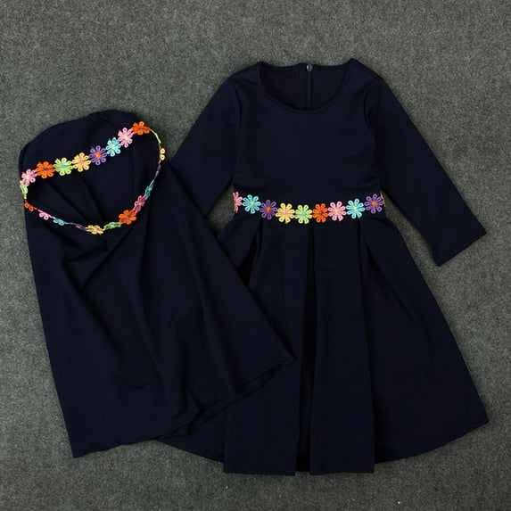 Girls' Dresses Ethnic Long Hijab Sleeve Long Abaya Embroider Skirt Kids Clothes