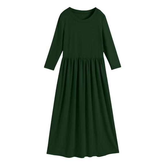 Girls Dresses Fancy Toddler Long Sleeve Scoop Neck Soild Loose Casual Daily Wear Long Maxi Princess Dress Sun Dress