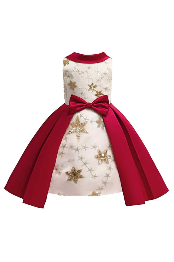 Girls Dresses Fashion Lapel Children'S Clothing Children'S Star Sequin Princess Dresses Baby Dress Red 2 Years-3 Years