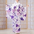 thumbnail image 1 of Girls Dresses Floral Print Kimono Robe Long Sleeve V Neck Dress with Obi Belt Party 2 Piece Girls Dress Purple 11 Years-12 Years, 1 of 8