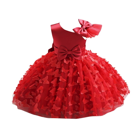 Girls Dresses Flower Girl Dress, Long Sleeve Sparkly Tulle Gown for Special Occasions, Perfect for Wedding, Birthday, and Holiday Party. 120Red