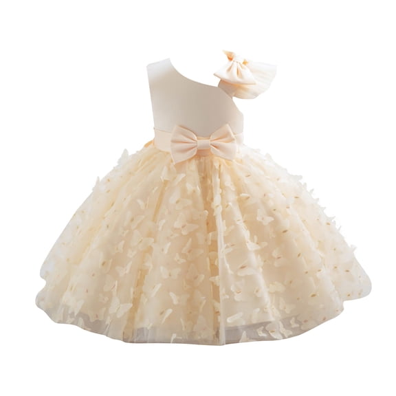 Girls Dresses Flower Girl Dress, Long Sleeve Sparkly Tulle Gown for Special Occasions, Perfect for Wedding, Birthday, and Holiday Party. 90Beige