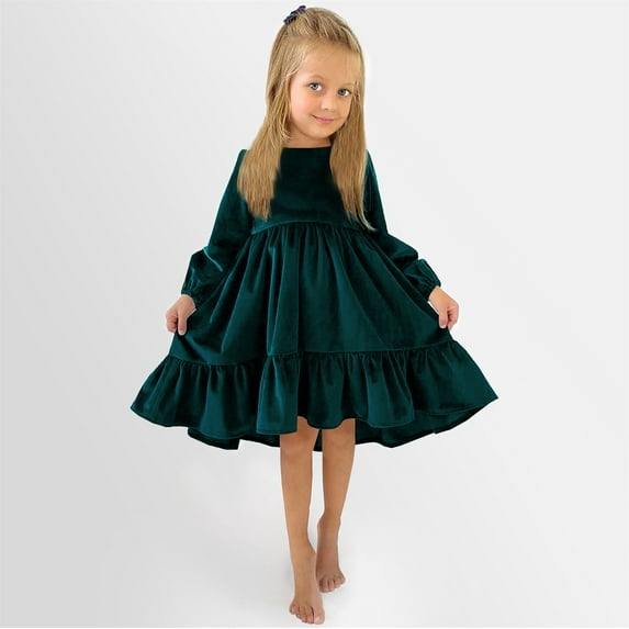 Girls Dresses Flower Girl Dress Long Sleeve Tulle Dress Girl Party Dress Kids Green Dress Girl Toddler Wedding Guest Dress Birthday Dress Toddler 11-12 Years