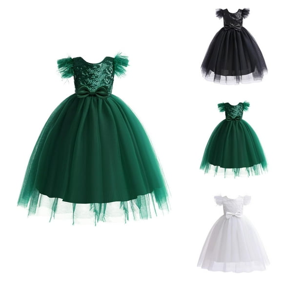 Girls Dresses Flower Girl Dress Party Dress Girls Long Dress Feather Sleeves Children Dress Sequin Princess Clothes