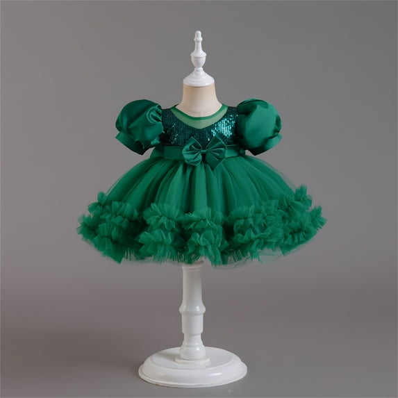 Girls Dresses Flower Girl Dress Short Sleeve Tulle Dress Tea Party Dresses for Girls Green Dress Girls Long Dresses Girls Birthday Dress 2-3 Years