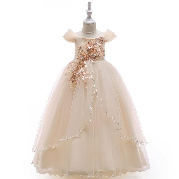 Girls Dresses Flower Girl Dress Sleeveless Tulle Dress Party Dress for Girls Beige Dress Girl Toddler Special Occasion Dress Birthday Girl Dress 10-12 Years