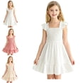 thumbnail image 1 of Girls' Dresses Flutter Sleeve Smocked Ruched Casual Swing Dress for Kids Girls 3-4 Years, 1 of 5