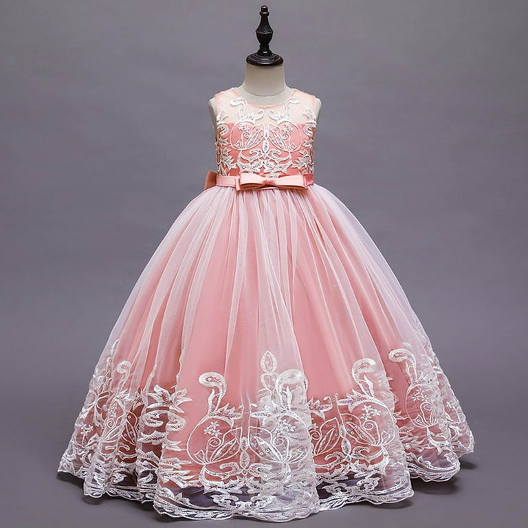Girls Dresses Girl Lace Long Dress For Wedding Party Formal Maxi Gown  Birthday Dance Sequin Bow Knot Round Neck Sleeveless Dresses Princess  Dresses