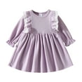 thumbnail image 1 of Girls Dresses Girl's Winter Long Sleeve Ruffles Ribbed Lace Solid Color Princess Dress Toddler Dress Purple 18 Months-24 Months, 1 of 5