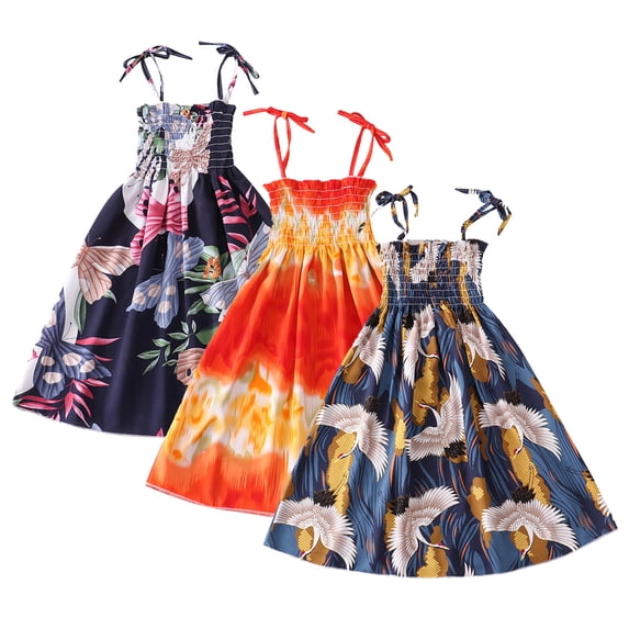 Girls Dresses Girls Floral Ethnic Style Print Casual Spaghetti Strap Dresses for Summer Size 2-3Y