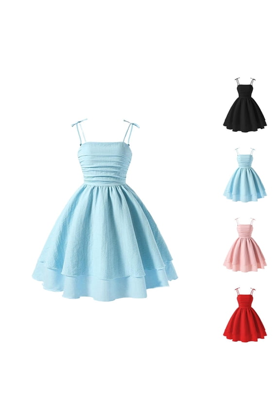 Girls' Dresses Girls Princess Dress Summer Girls Solid Color Dress With Bow Knot Sweet Sleeveless For Kids