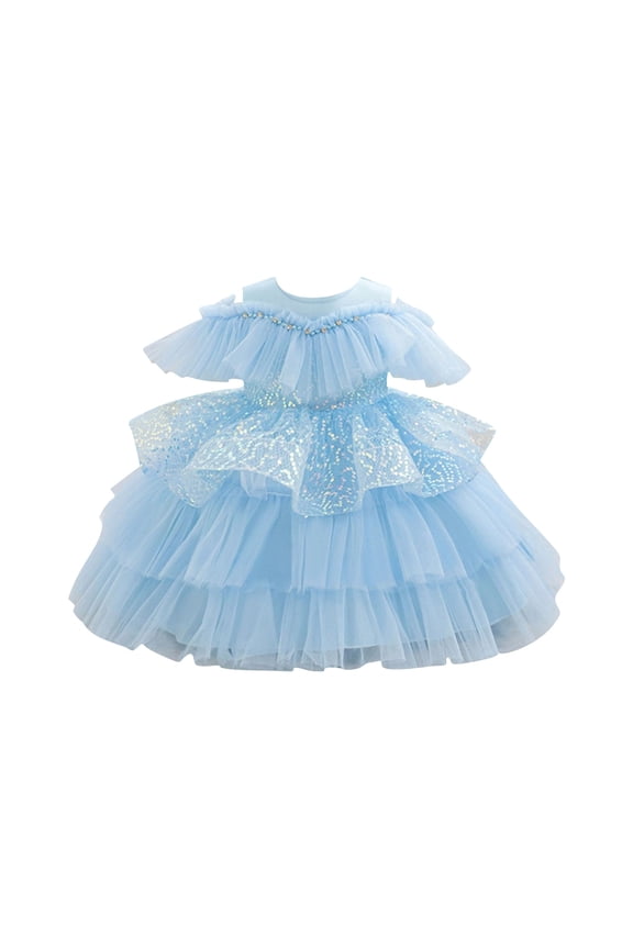 Girls Dresses Girls Tutu Dress for Birthday Party Glitter Sequin Bow Formal Gown for Special Celebrations and Events Sky Blue 70