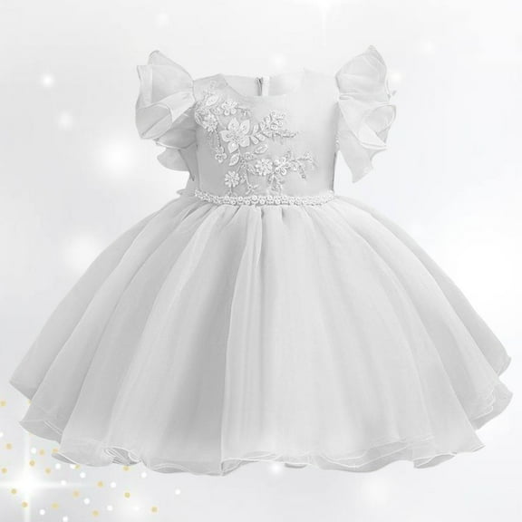 Girls Dresses Girls White Dress Tulle Dress for Girls Wedding Dress Children's Day Dresses for Girls 6-7 Years