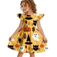 thumbnail image 1 of Girls Dresses Halloween Pumpkin Bat Pattern Tiered Flutter Sleeve Midi Dress Lightweight Fall Halloween Holiday Outfit for Girls 3–12Y, 1 of 4
