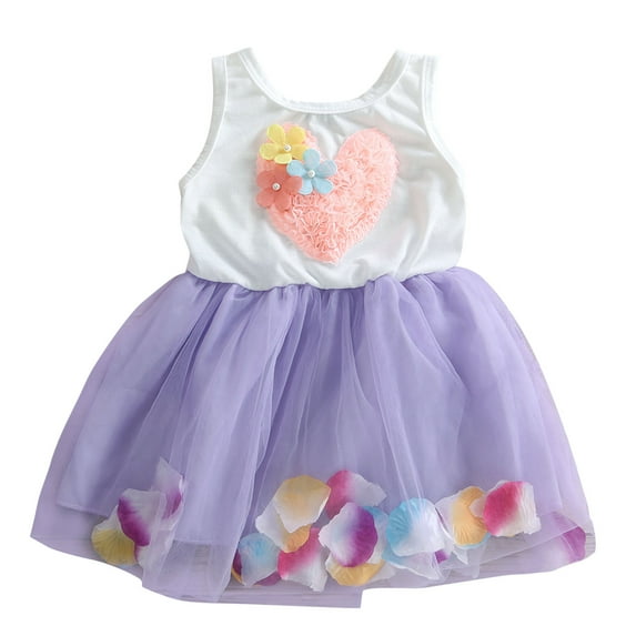 Girls Dresses Kids Baby Girl Flower Lace Heart Splice Tulle Tutu Party Princess Dress Party Dress For Kid 12 Months-18 Months