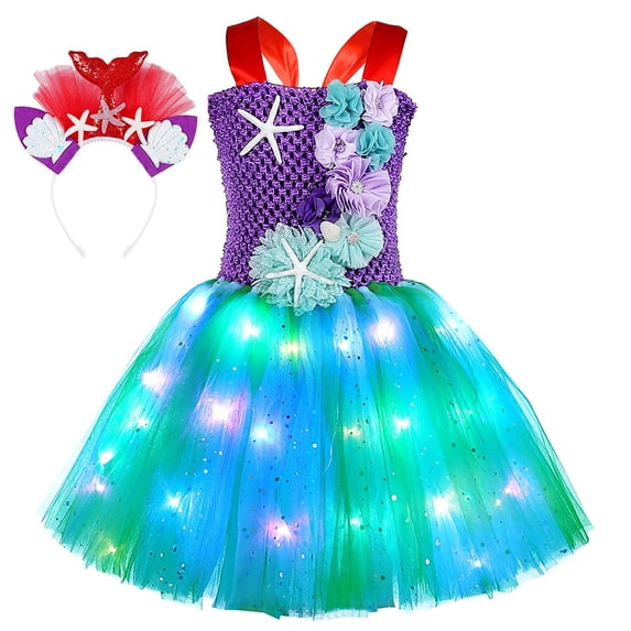 Girls Dresses Kids Baby Girls Led Lamp Dress Dance Party Princess Dresses Headband Set Tutu for Toddler Girls